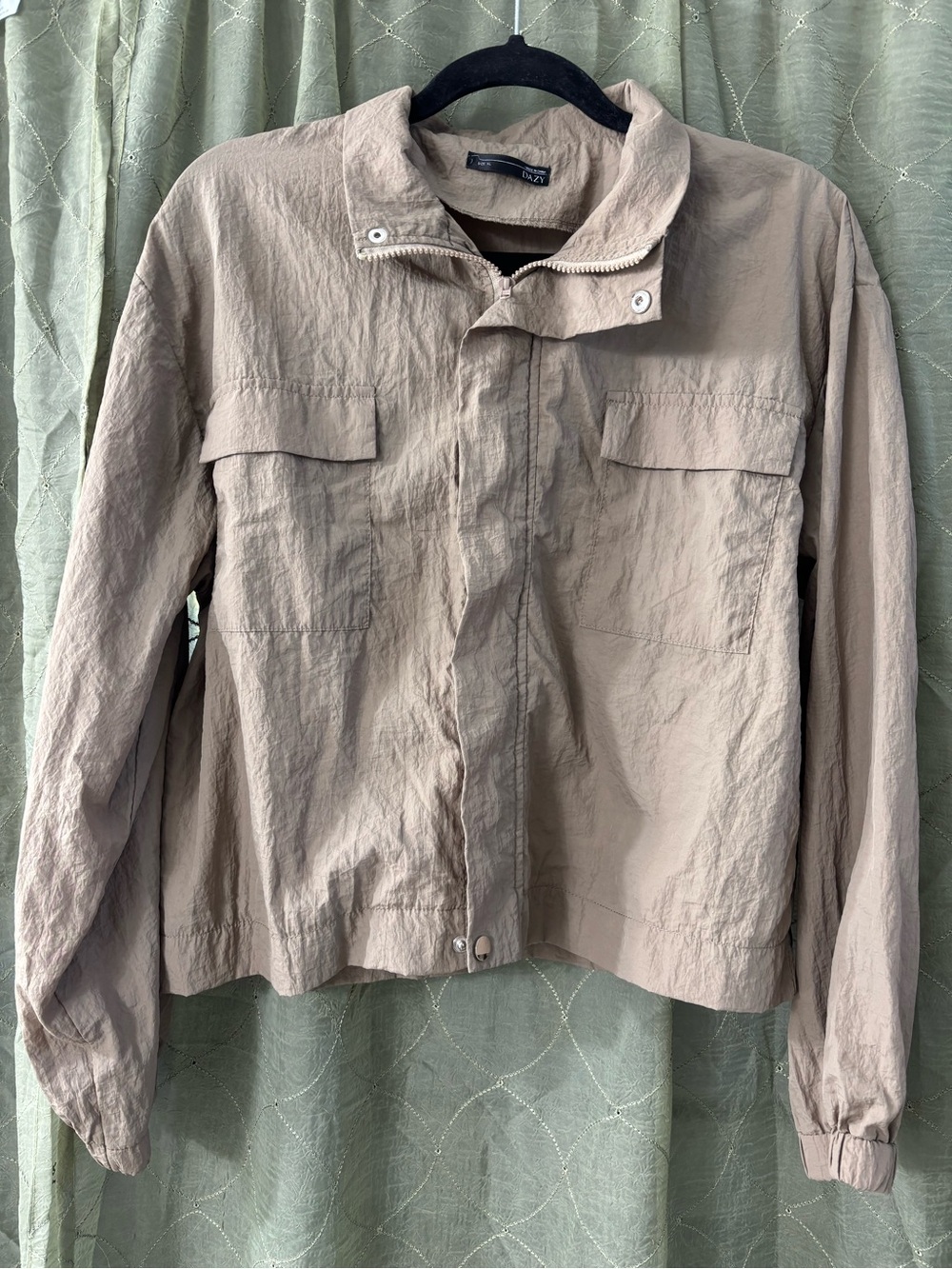 Taupe Women's Lightweight Zip-Front Jacket with flap pockets